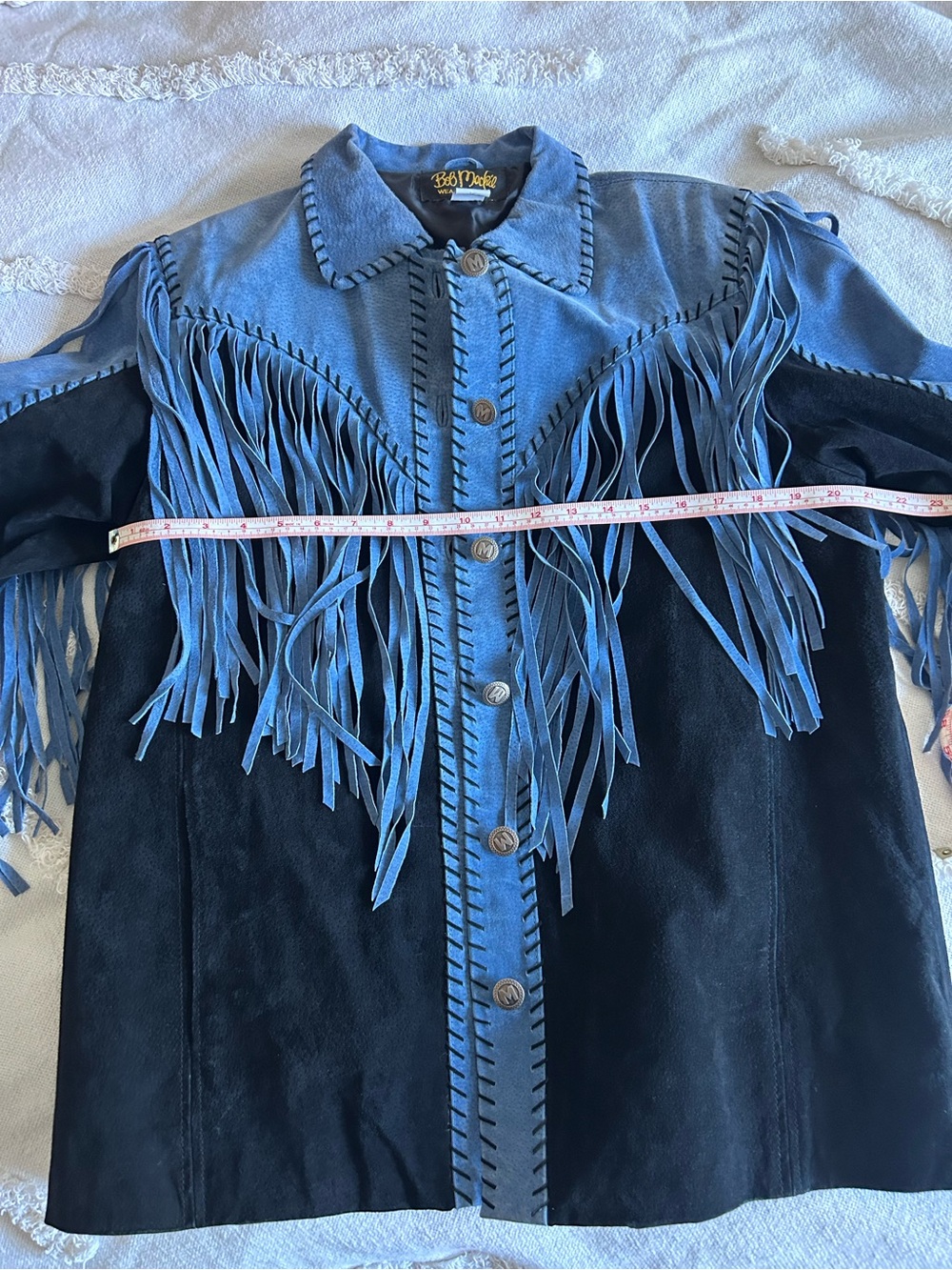 Bob Mackie Blue and Black Suede Fringe Western Jacket - Picture 9 of 10